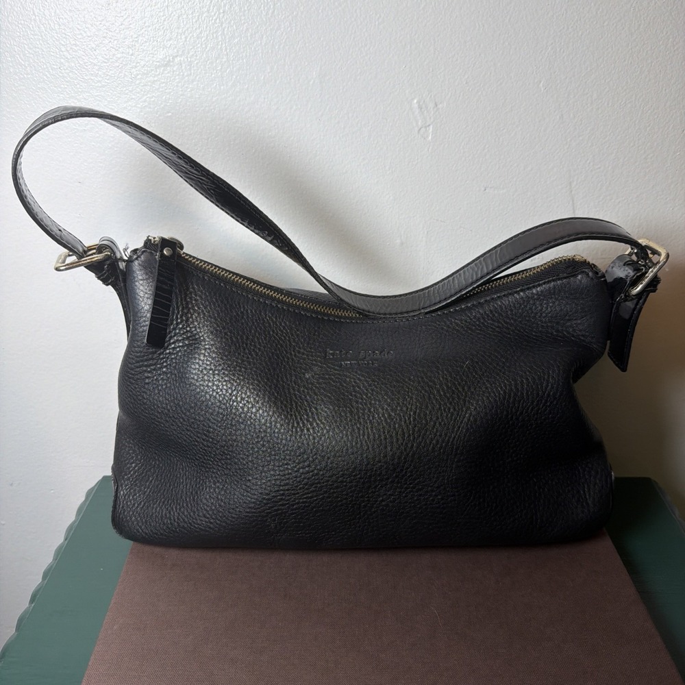 Vintage Kate Spade Shoulder Bag Black Genuine Leather Purse Patent Leather